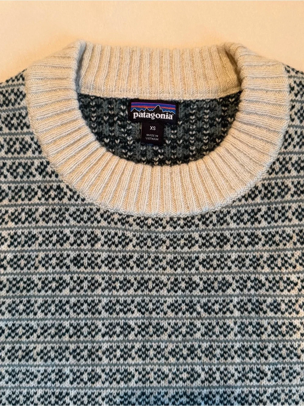 Patagonia Recycled Wool Crewneck Sweater XS Sapling Natural